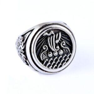 Men's 'Mythic Crest' Signet Ring: Oxidized Silver-Tone Stainless Steel with a Bold, Raised Stylized Phoenix