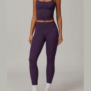 Women's Tight-Fitting Sanded Yoga Fitness Clothes Running Sports Suit (Vests + Pants) Purple
