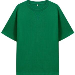 Men's 220g Waffle T-shirt: Forest Green, round neck, short sleeve.